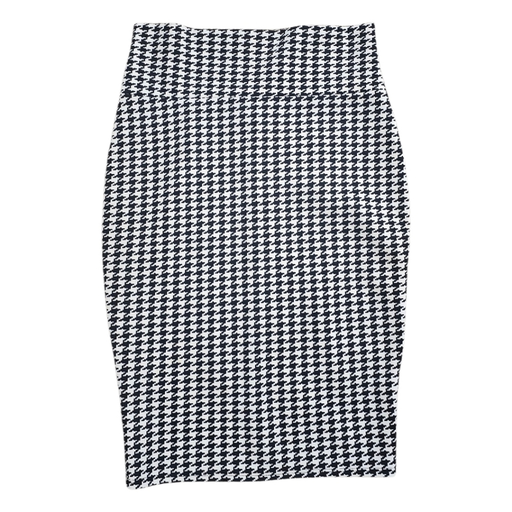 Houndstooth Pencil Skirt Large Black White Stretch Office Career Classic